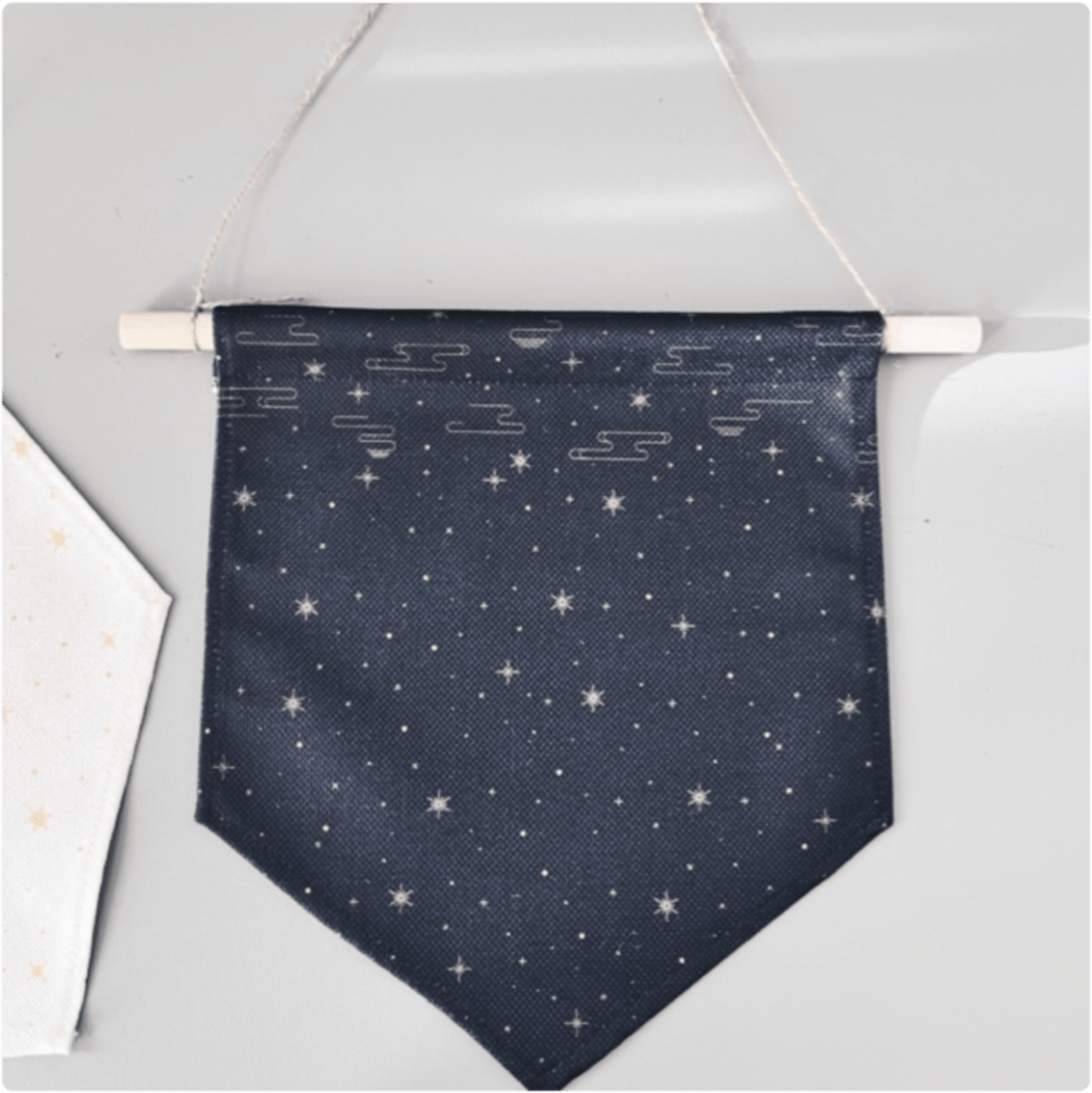 Pin Display Banner with Wood Hanger - White Sky, designed in Sydney