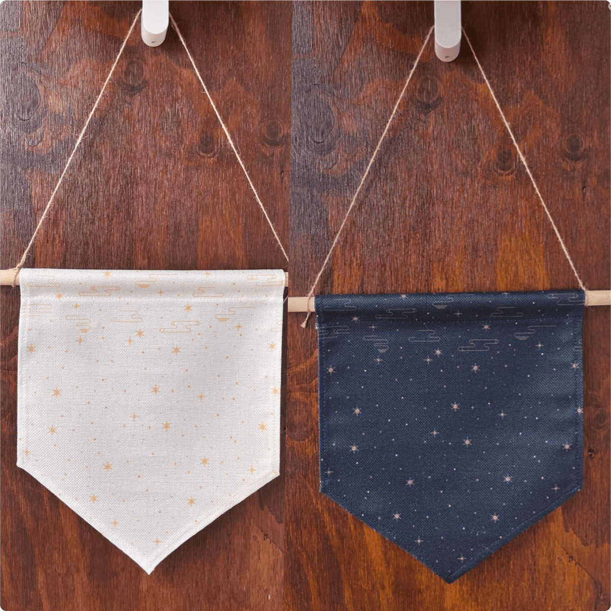 Pin Display Banner with Wood Hanger - White Sky, designed in Sydney