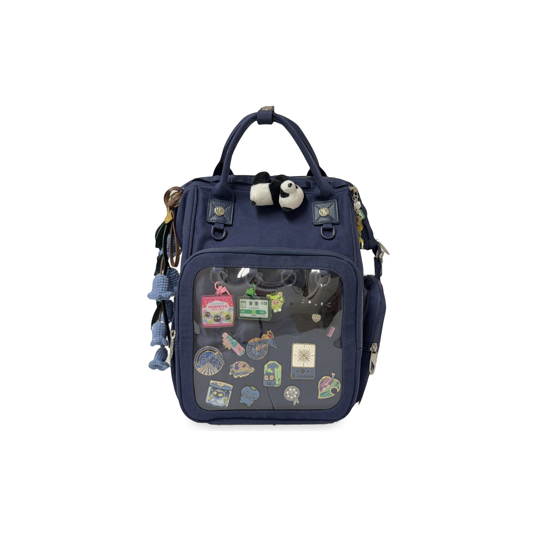 Everyday ITA Bag: 15" Anti-Theft Canvas Laptop Backpack + 2 Pin Inserts - front window full of pins