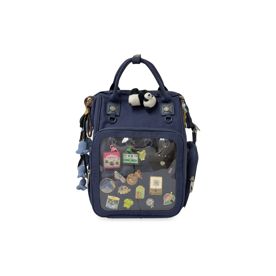 Everyday ITA Bag: 15" Anti-Theft Canvas Laptop Backpack + 2 Pin Inserts - front window full of pins