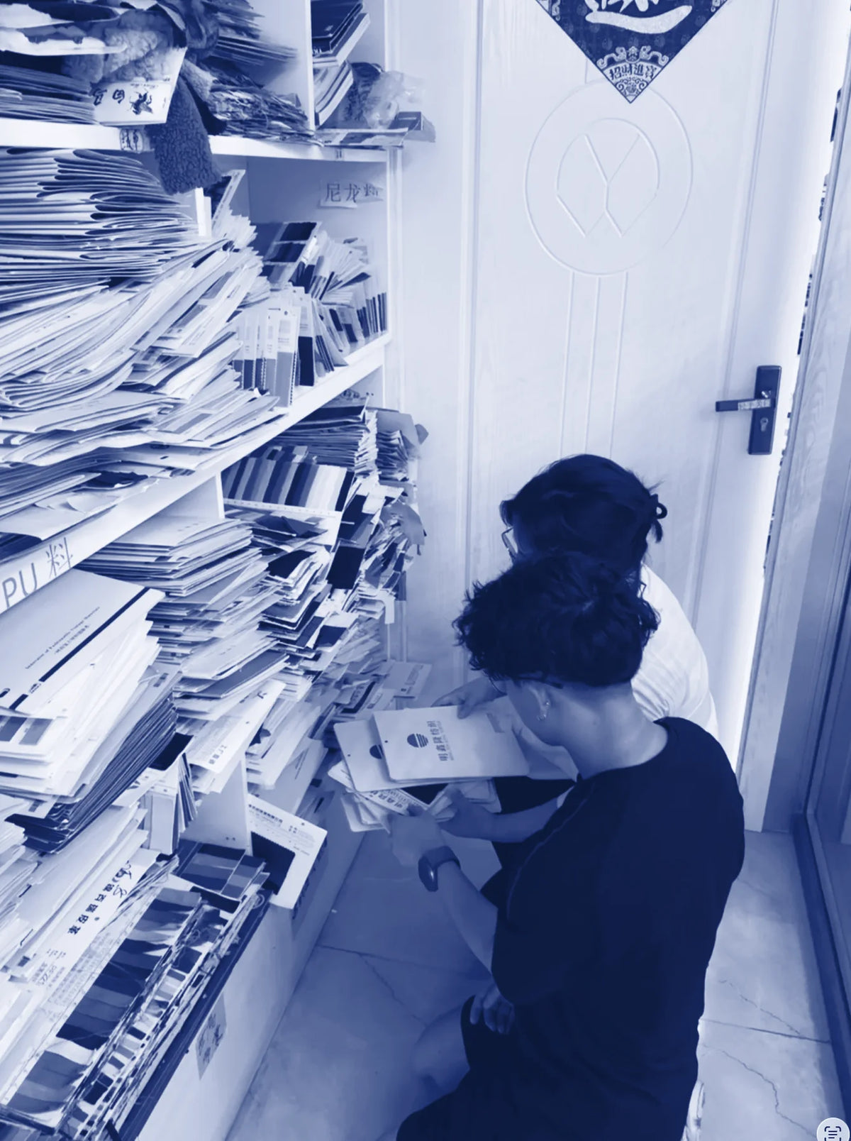 Going through a fabric supplier's sample library