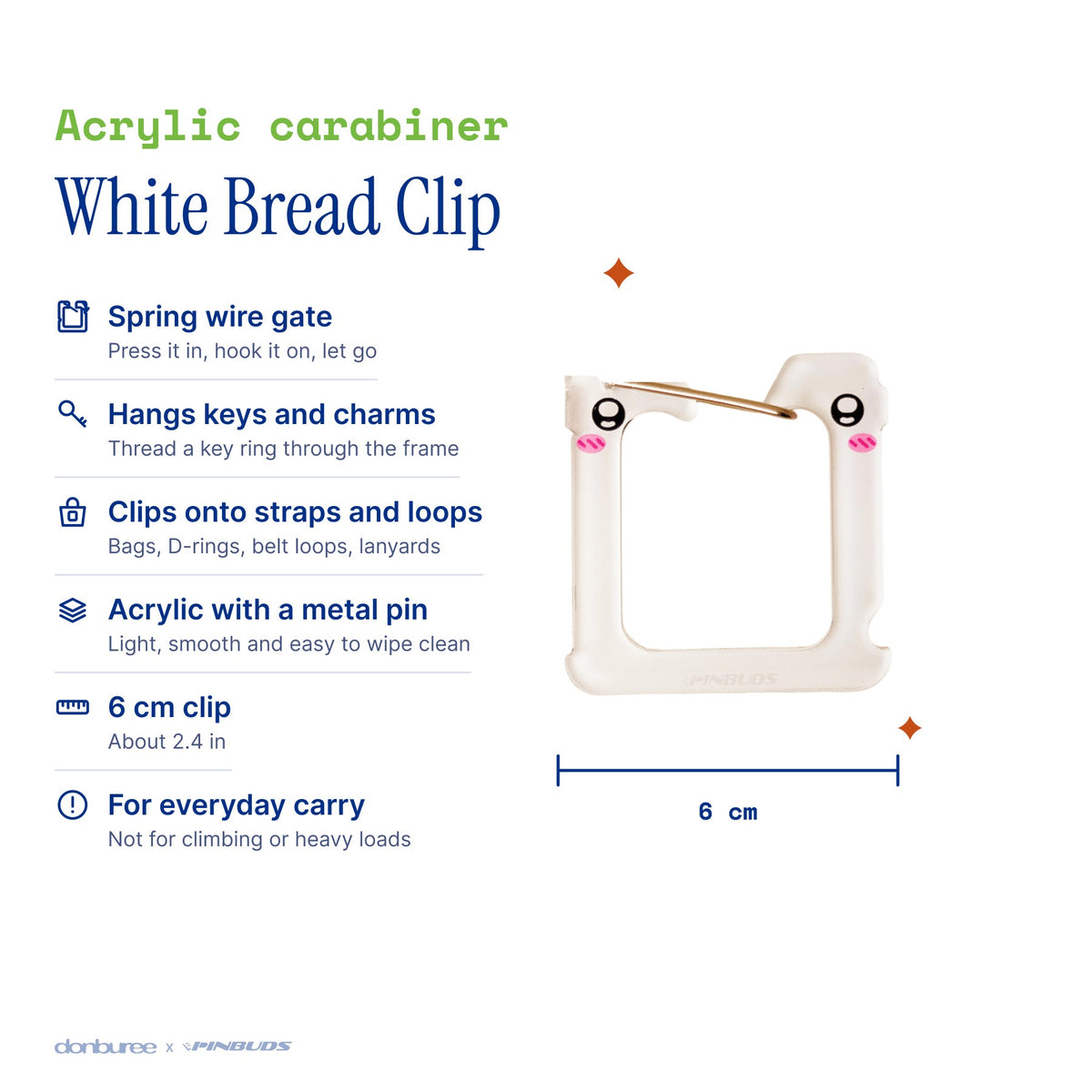 White Bread Clip by Pinbuds, size and specs