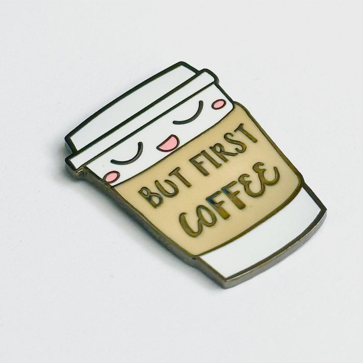 But Coffee First enamel pin, black plating