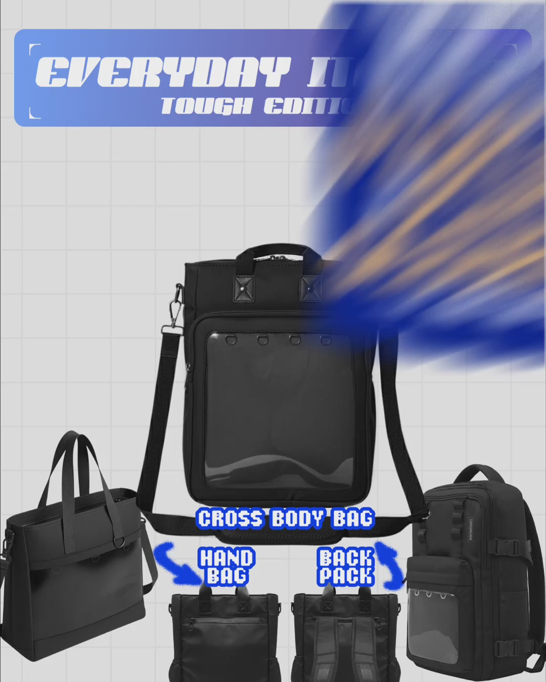 Convertible bucket ITA bag 15", Oxford, black, video