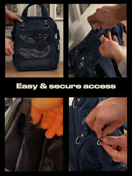 Dual Window ITA backpack 15", navy: zip clasps lock the zips and the bag opens for easy access