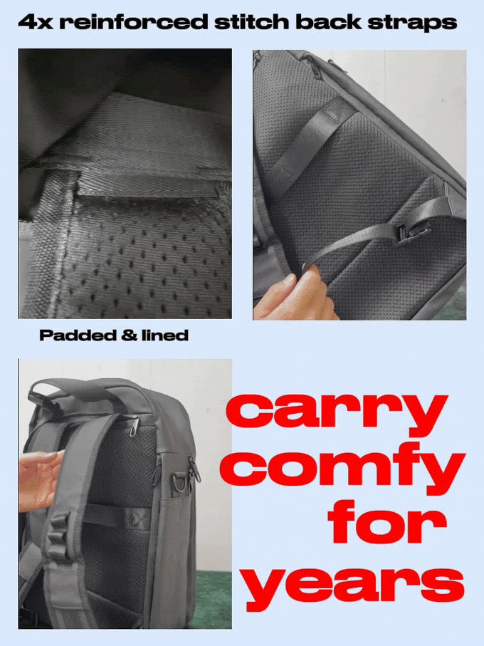 17" 4-Way ITA bag: reinforced backpack straps and padded, lined back panel