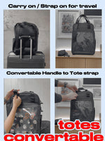 17" 4-Way ITA bag: luggage strap over a suitcase handle and handles that convert to tote straps