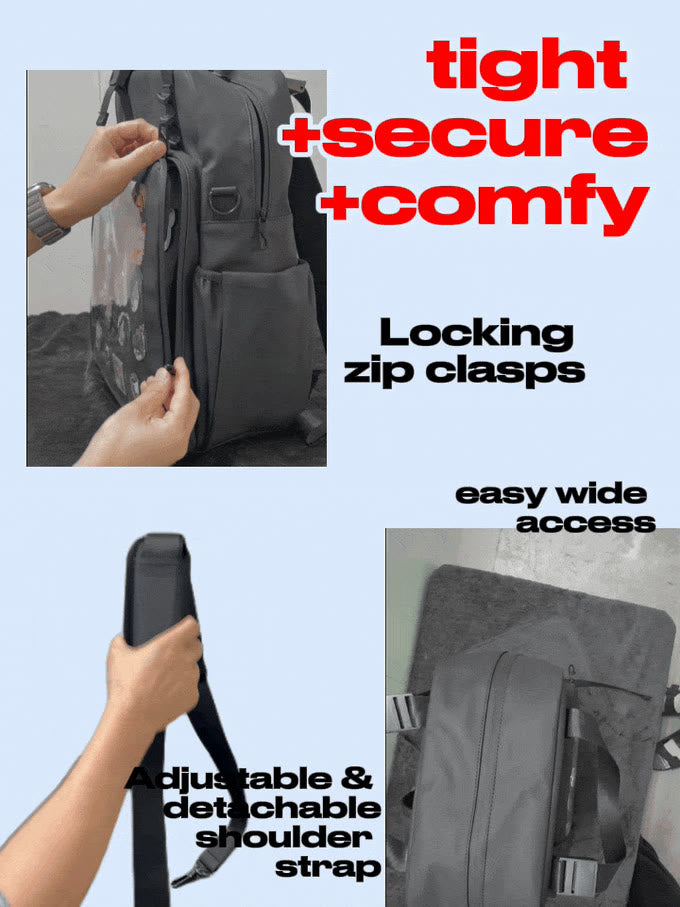 17" 4-Way ITA bag: locking zip clasps, adjustable shoulder strap and wide opening