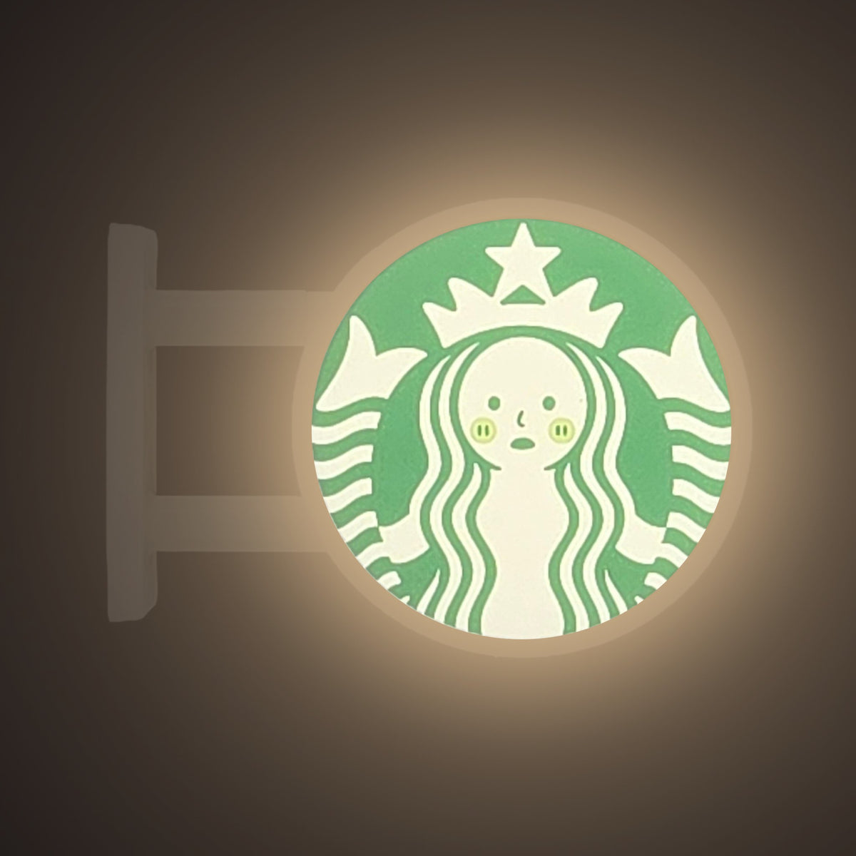 Smisbucks Magnet Light by Pinbuds, lit up in the dark