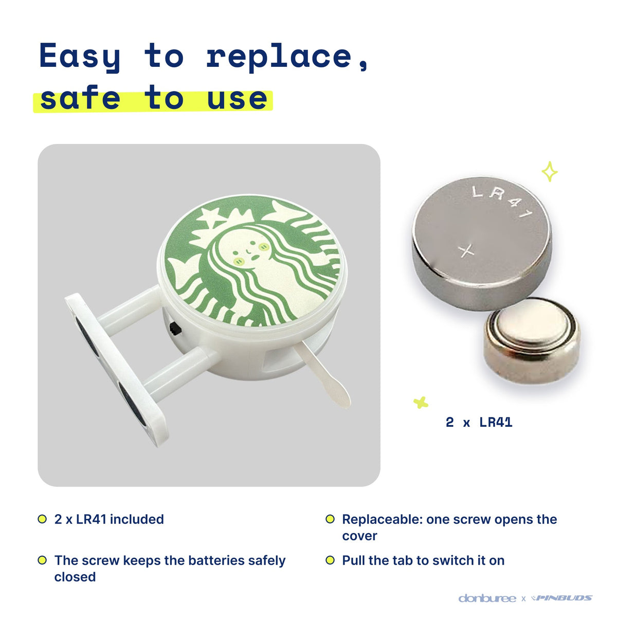 Smisbucks Magnet Light by Donburee x Pinbuds, easy to replace and safe to use battery