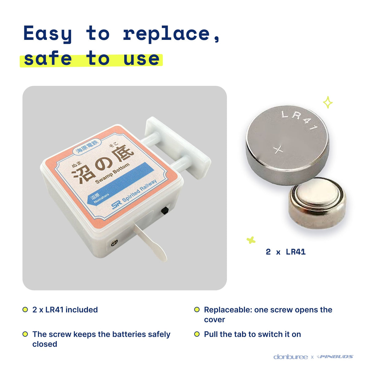 Spirited Swamp Bottom Magnet Light by Donburee x Pinbuds, easy to replace and safe to use battery