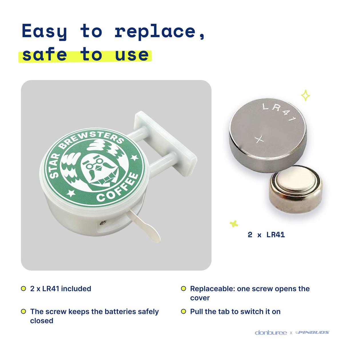 StarBrewsters Magnet Light by Donburee x Pinbuds, easy to replace and safe to use battery