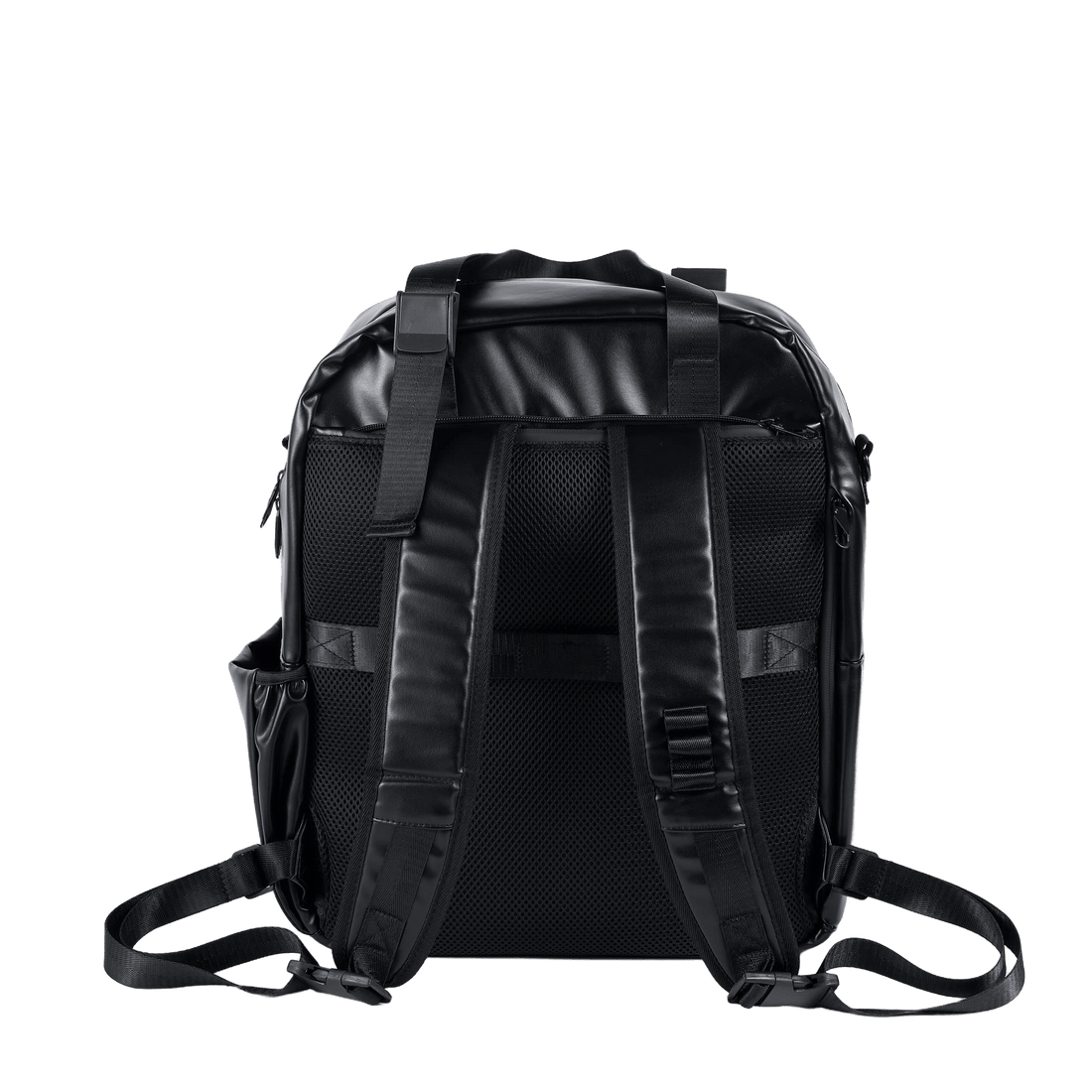 18" 4-Way ITA Bag, Vegan Leather (Backpack, Shoulder, Tote, Crossbody) - front window full of pins