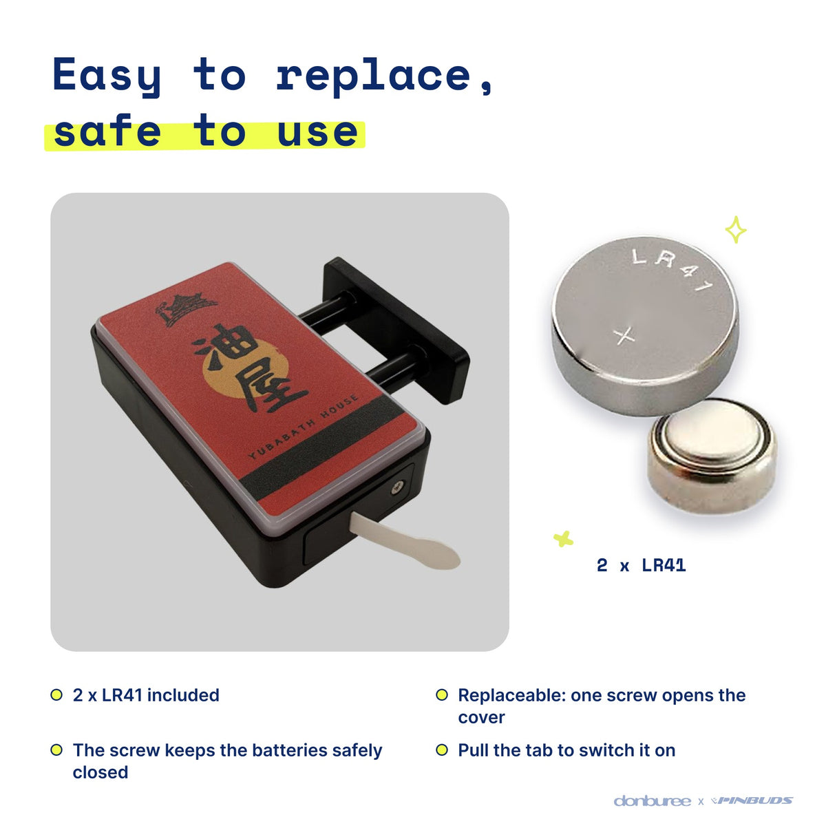 Yubabath Magnet Light by Donburee x Pinbuds, easy to replace and safe to use battery