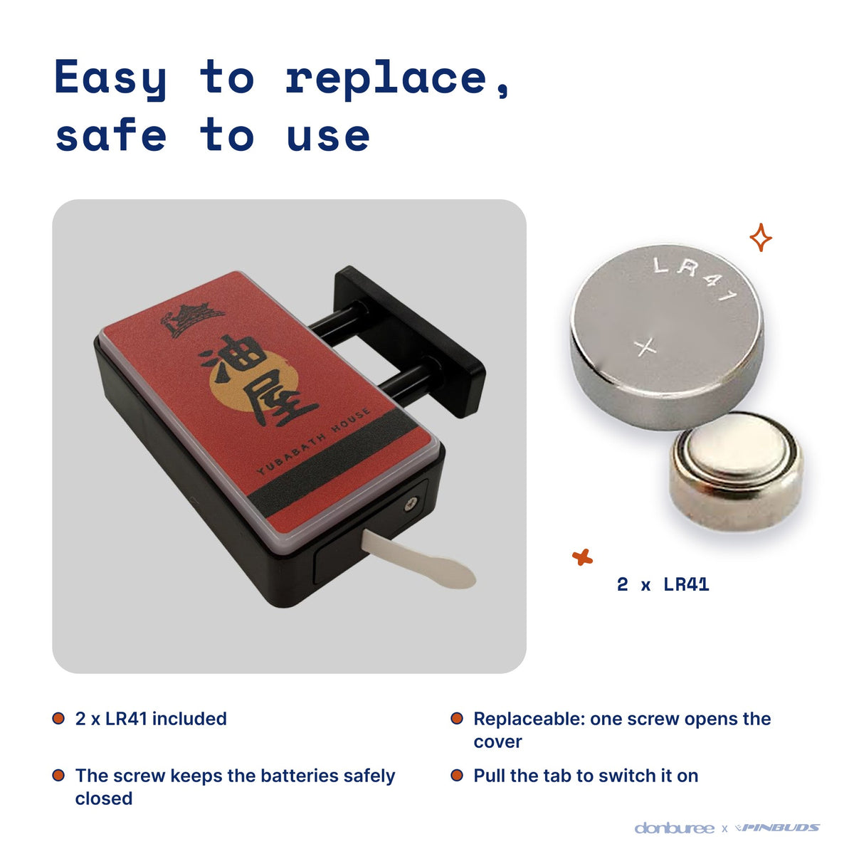 Yubabath Magnet Light by Donburee x Pinbuds, easy to replace and safe to use battery