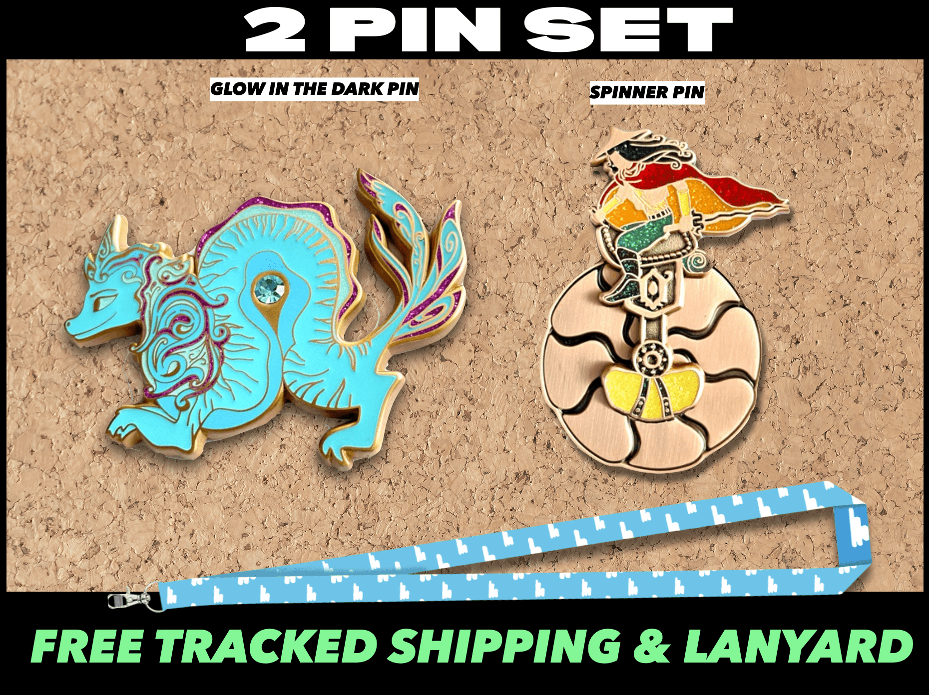 cuddlefish Pin Set & Free Lanyard 2 Pin Set :Dragon Warrior