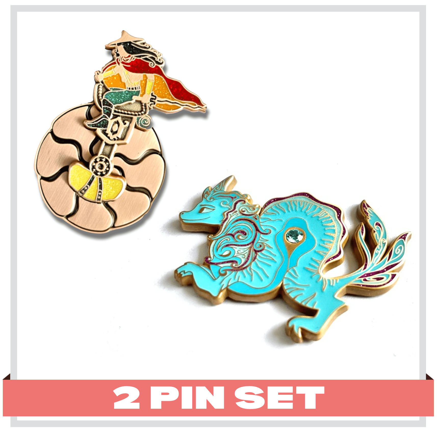cuddlefish Pin Set & Free Lanyard 2 Pin Set :Dragon Warrior