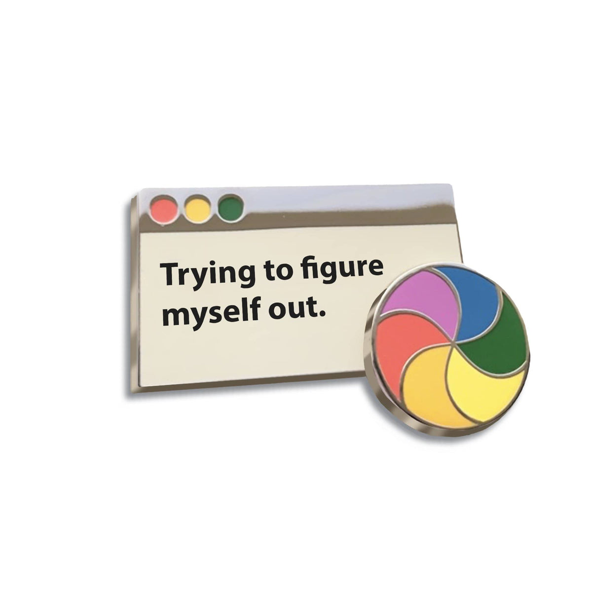 Figuring It Out Spinner enamel pin, silver plating