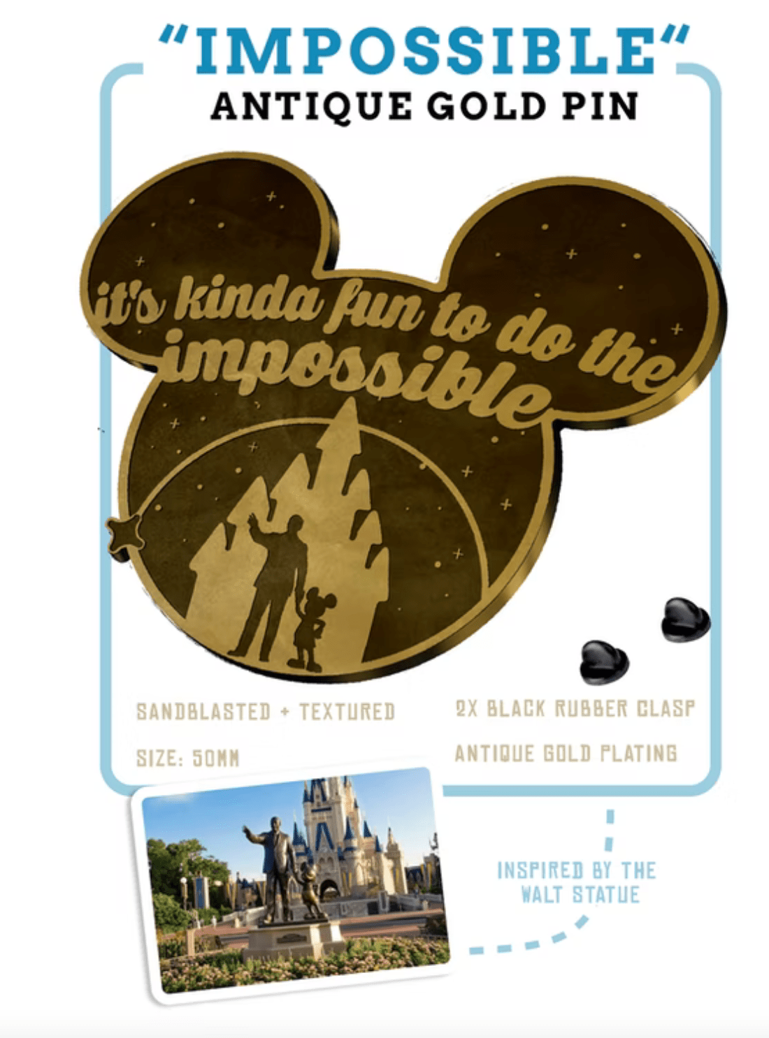 pinbuds Impossible Quote Gold pin