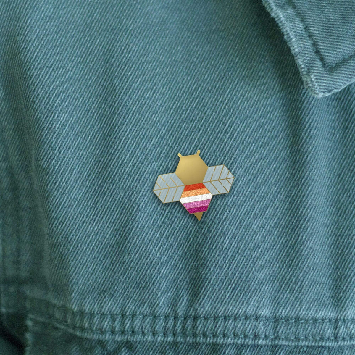 Lesbeean Pride enamel pin, gold plating
