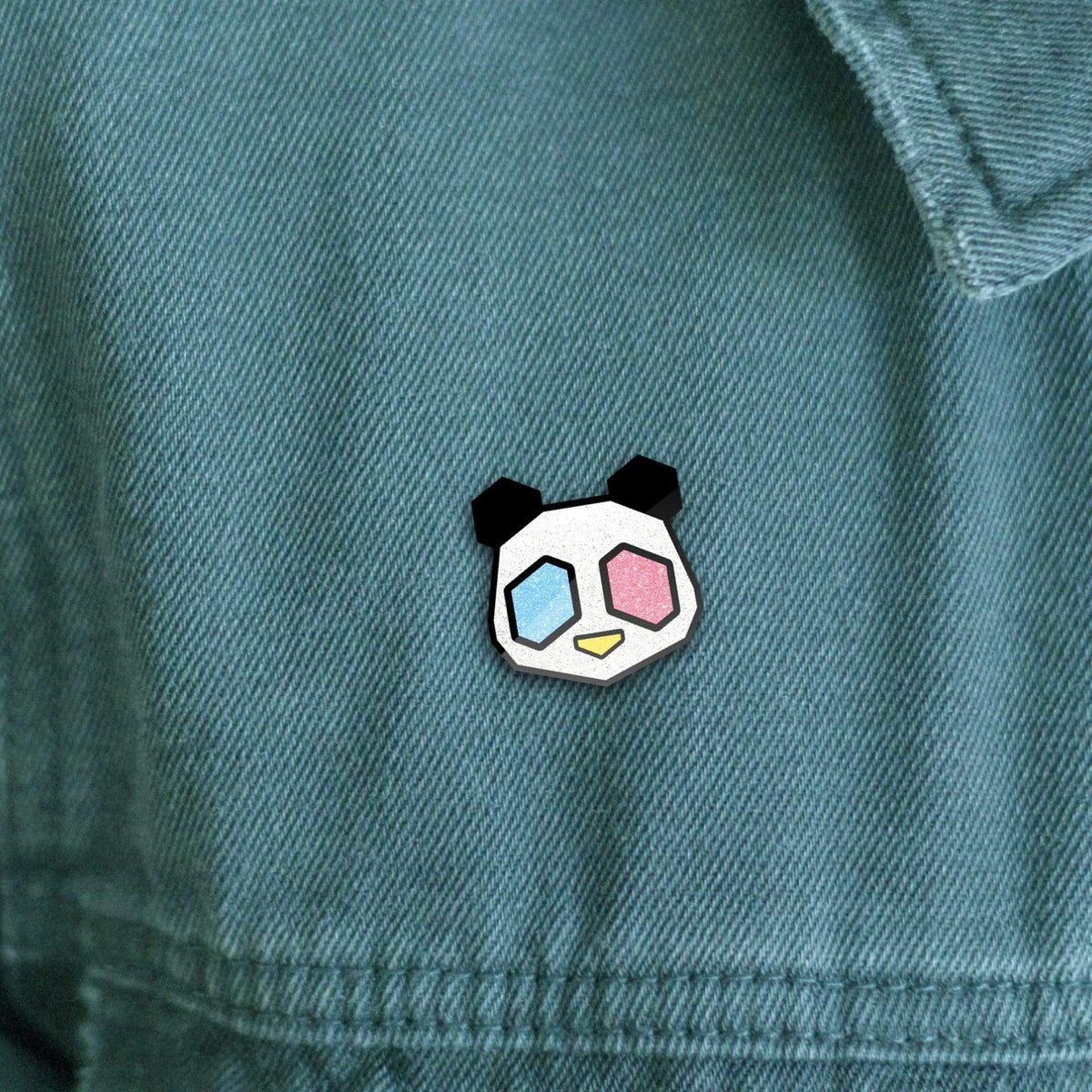 Pandasexual Pride enamel pin, black plating