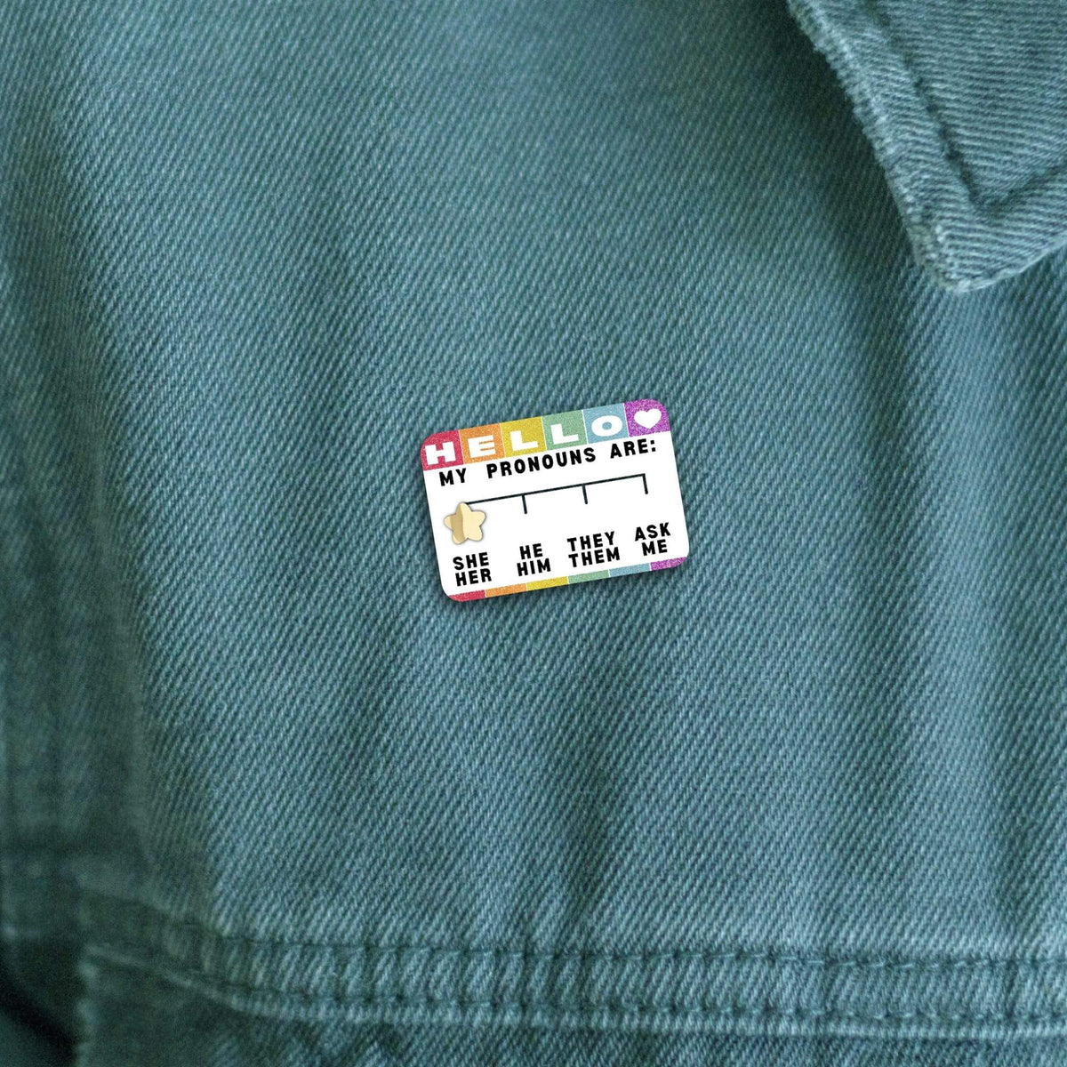 Pronoun Slider enamel pin, gold plating