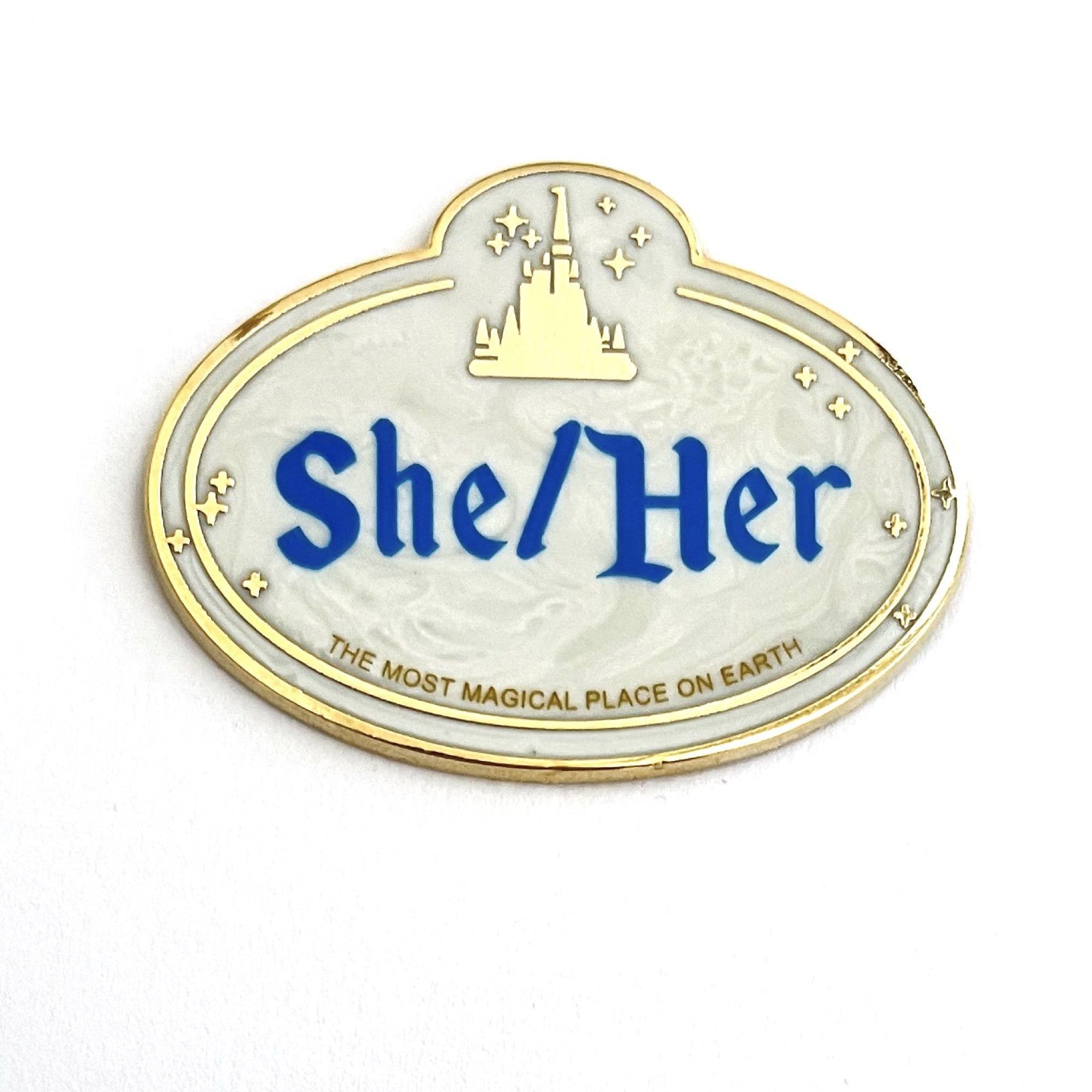 pinbuds She/Her Disneyland Tag Pronoun Pin "They/Them"