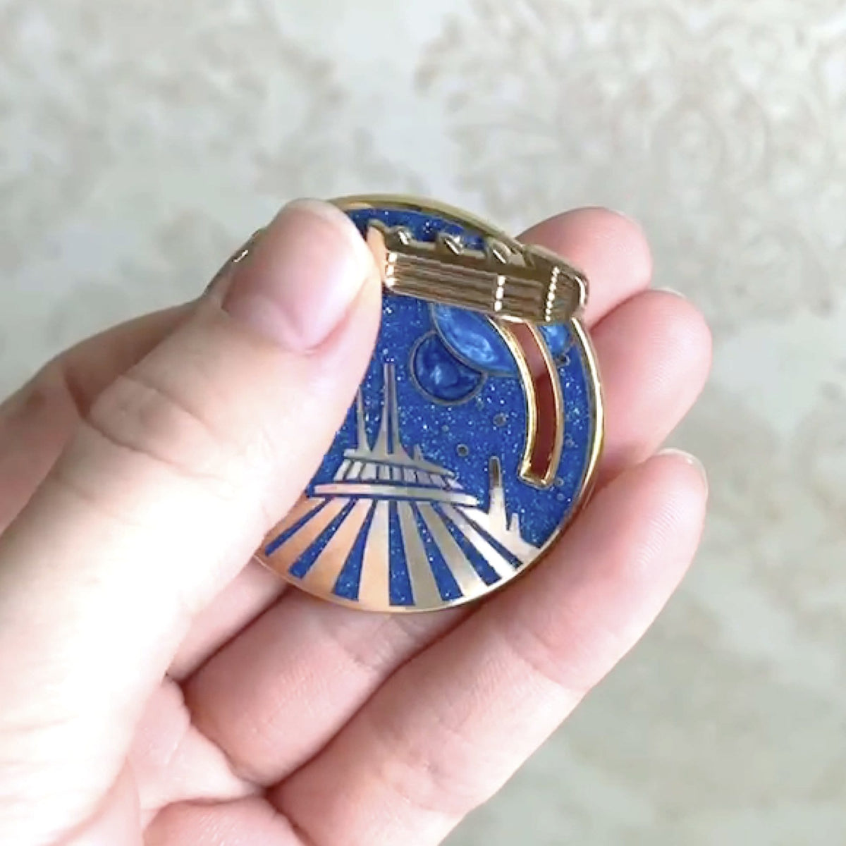 Space Mountain Slider enamel pin, pearlescent