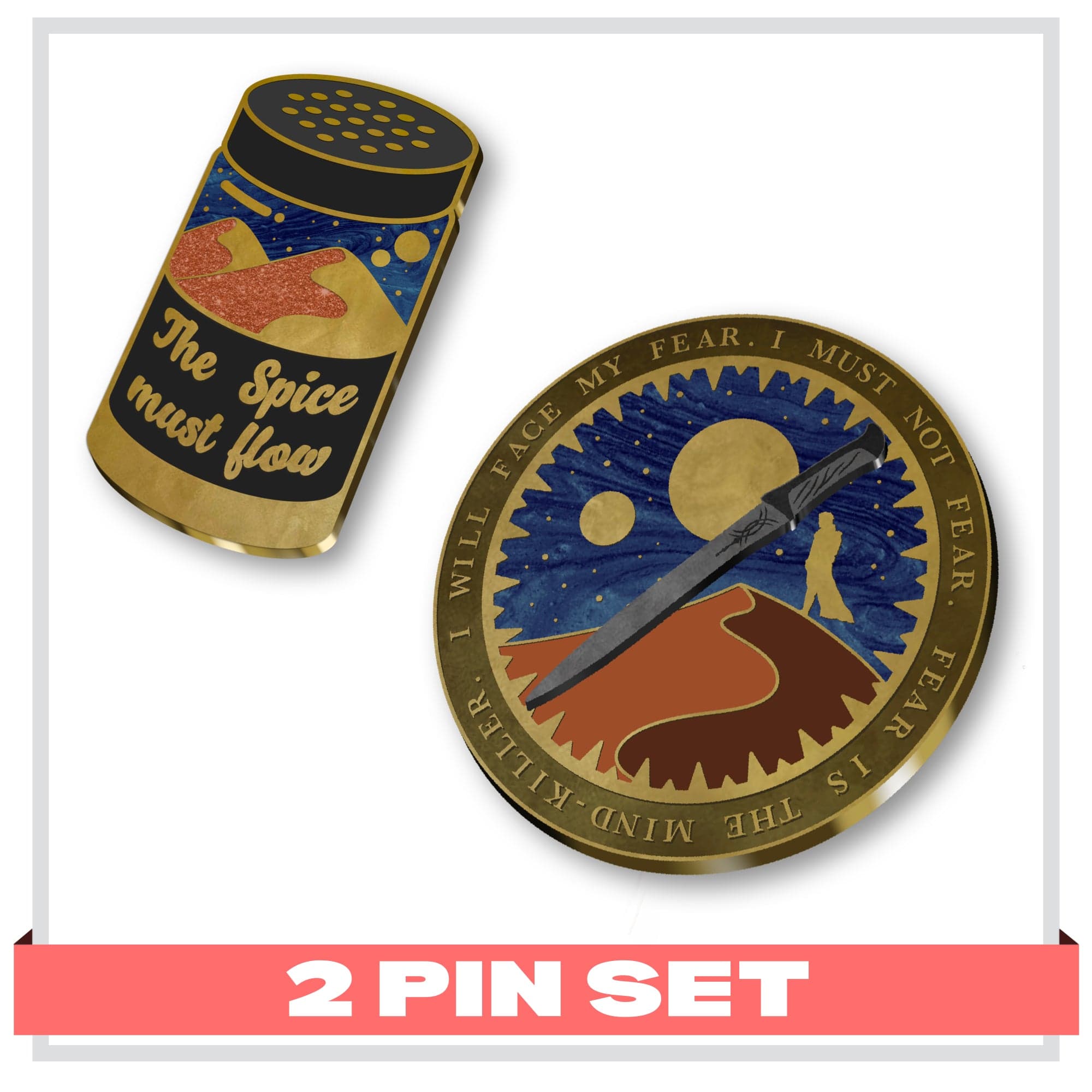 pinbuds Space Spice 2 pin set Dune Fear Quote Spinner Pin