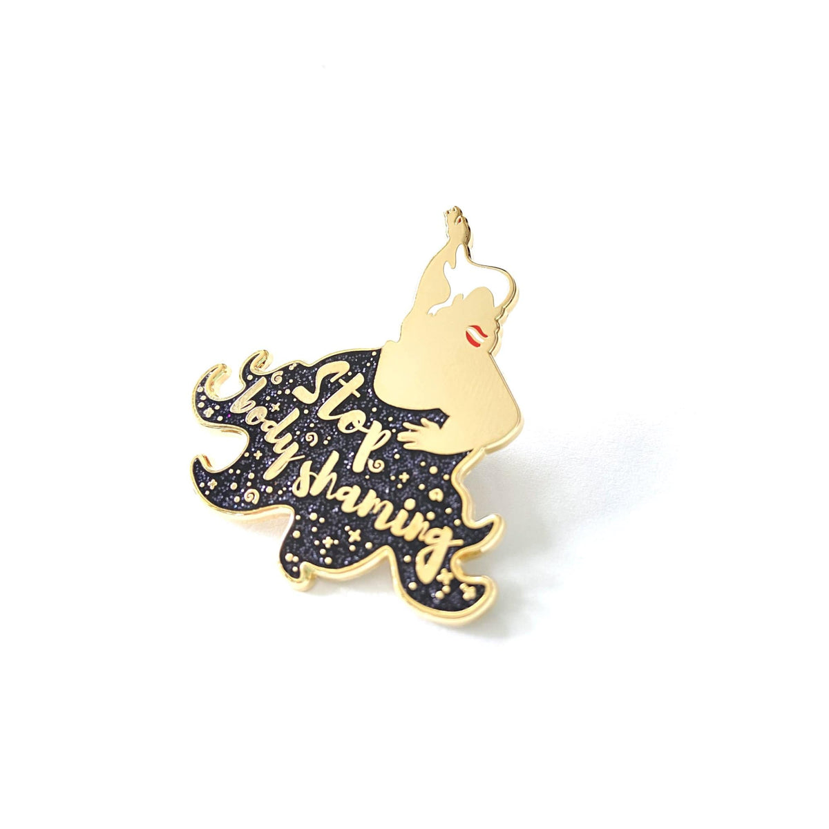 Stop Body Shaming enamel pin, gold plating