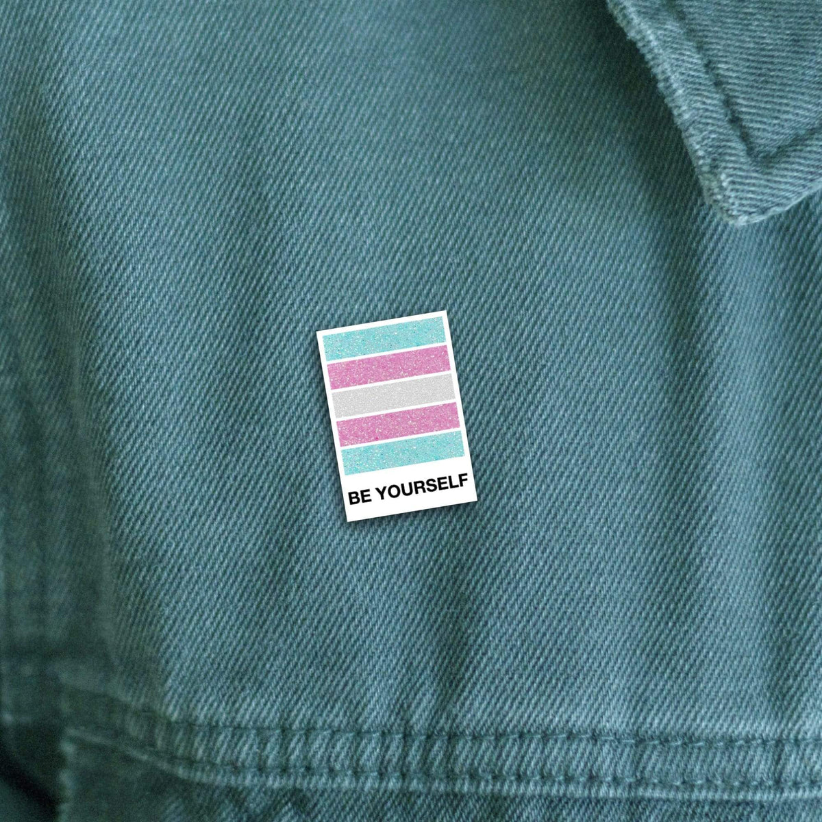 Transgender Pride enamel pin, white plating